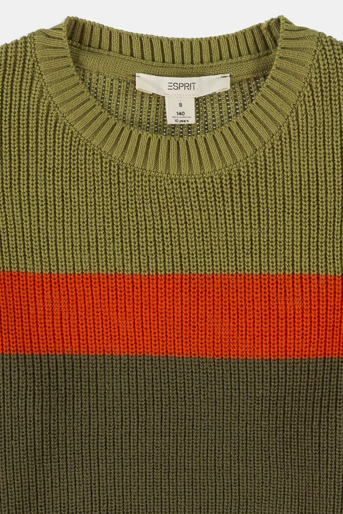 Cotton jumper with contrasting stripes, OLIVE, detail image number 2