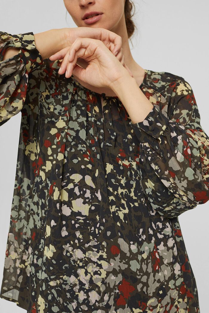 Recycled: floral blouse in chiffon, DARK KHAKI, detail image number 2