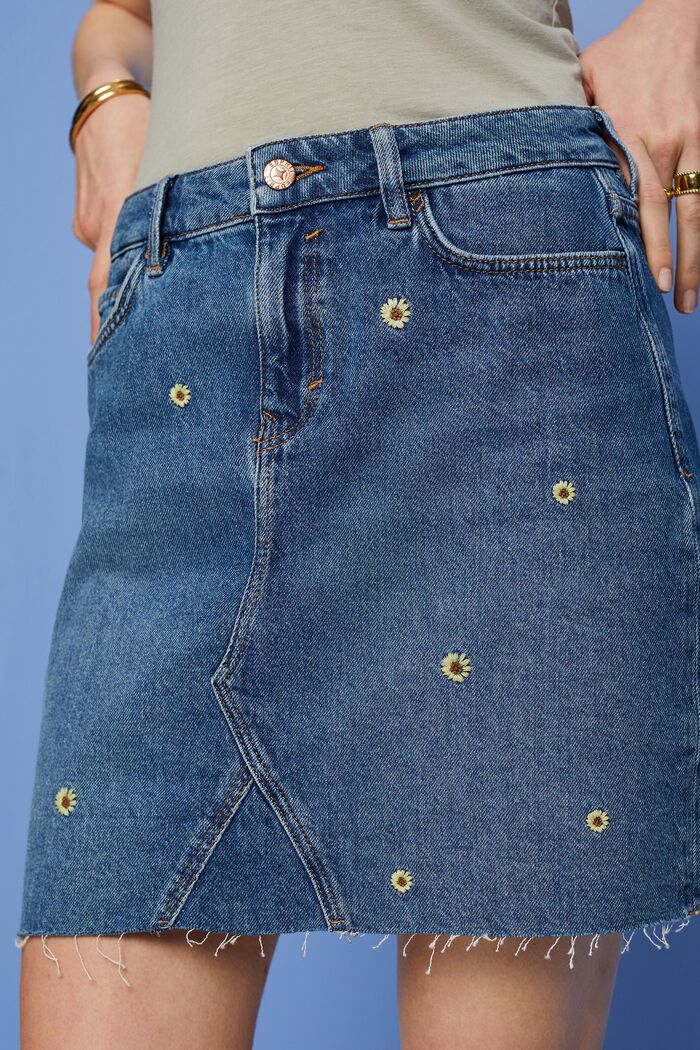 Embroidered jeans mini skirt, BLUE LIGHT WASHED, detail image number 2