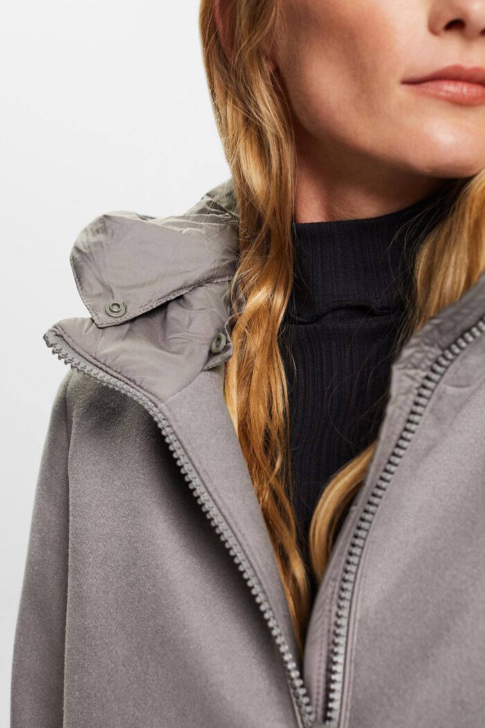 Mixed Material Hooded Coat, LIGHT GREY, detail image number 2
