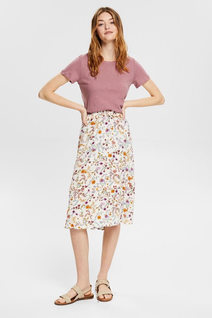 Floral patterned midi skirt with a frilled edge, CREAM BEIGE, detail image number 6