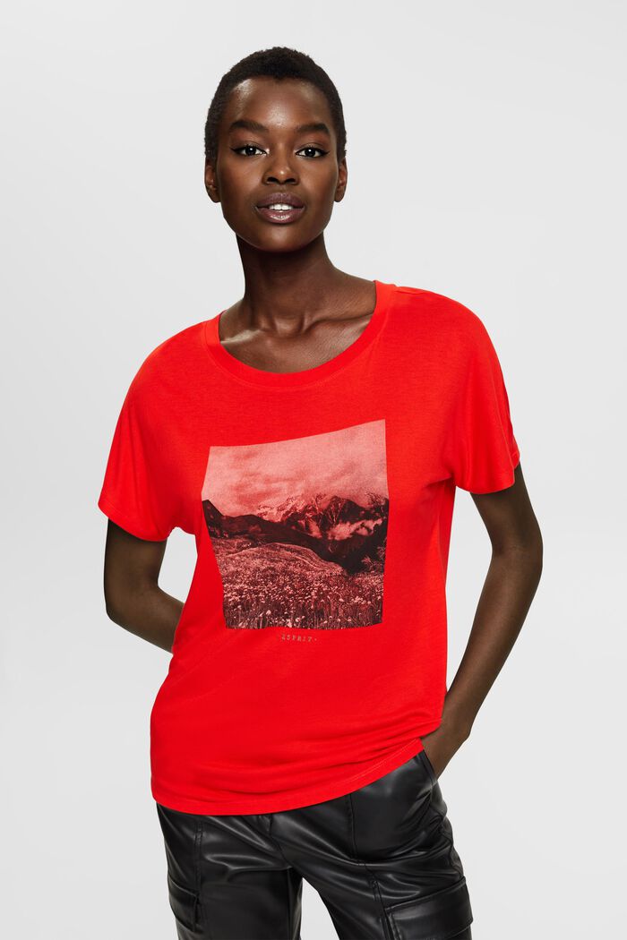 Print t-shirt, LENZING™ ECOVERO™, RED, overview