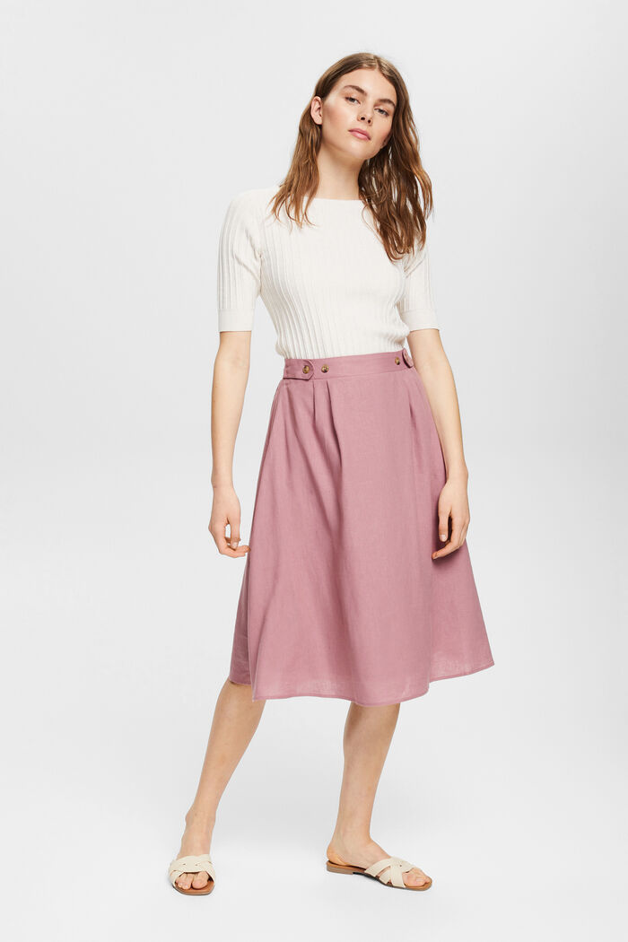 Blended linen skirt with button details, MAUVE, detail image number 1