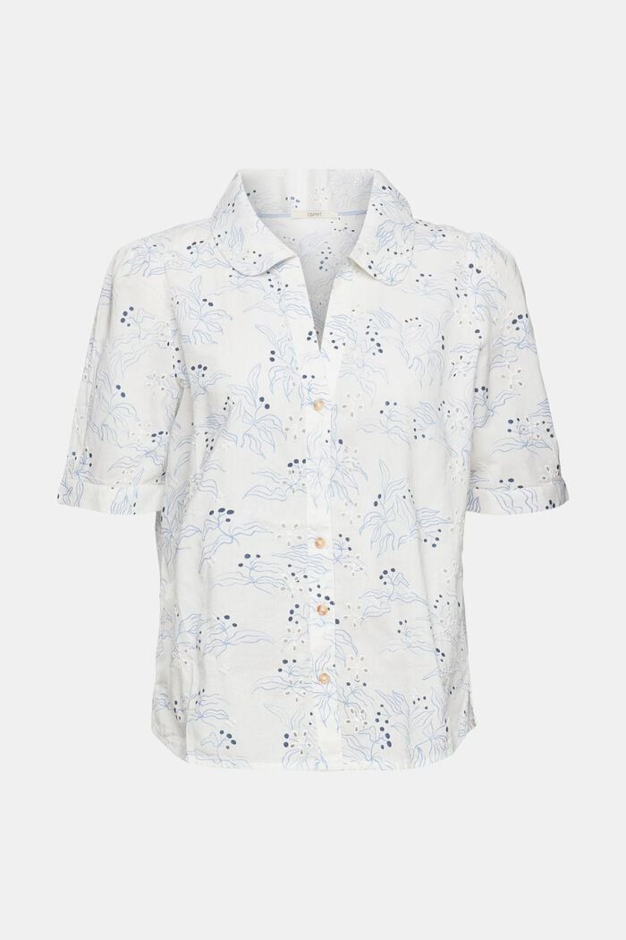 Patterned blouse with floral embroidery, OFF WHITE, overview