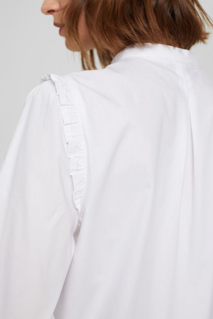 Shirt blouse with frills made of 100% cotton, WHITE, detail image number 2