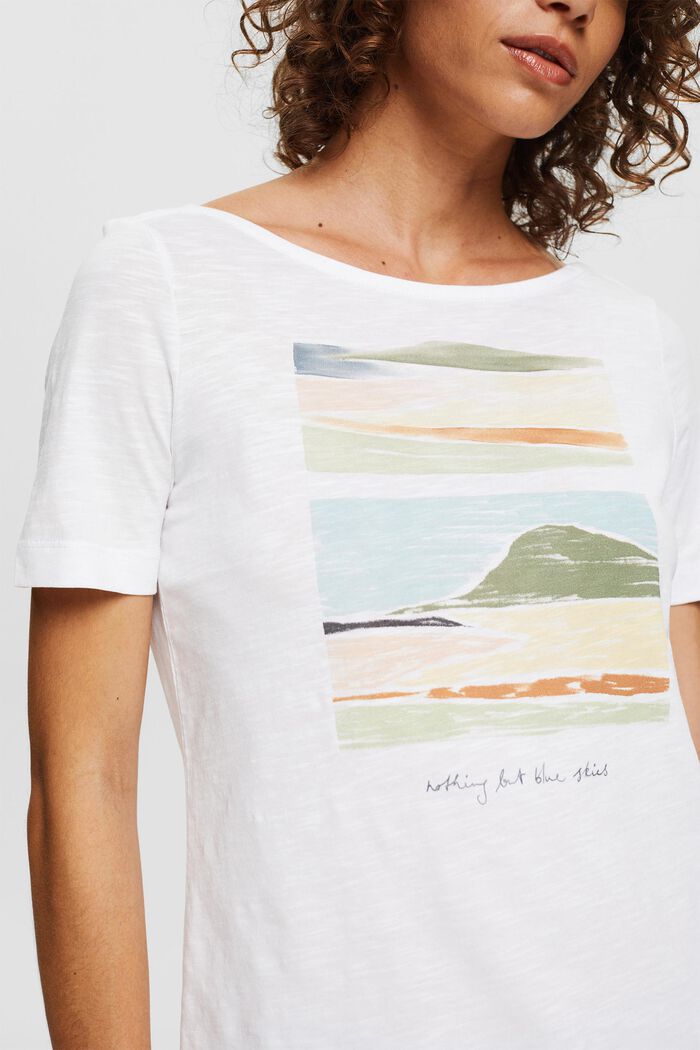 T-shirt with a bateau neckline and a print, WHITE, detail image number 2