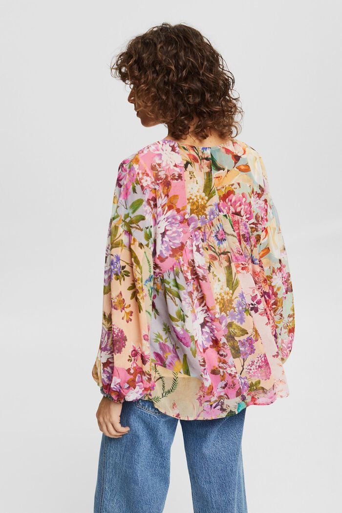 Made of recycled material: chiffon blouse with a floral pattern, PINK FUCHSIA, detail image number 3