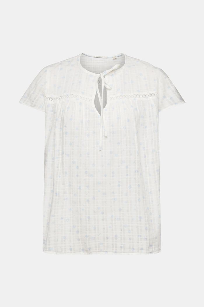 Short-sleeved cotton blouse with all-over pattern, OFF WHITE, detail image number 6