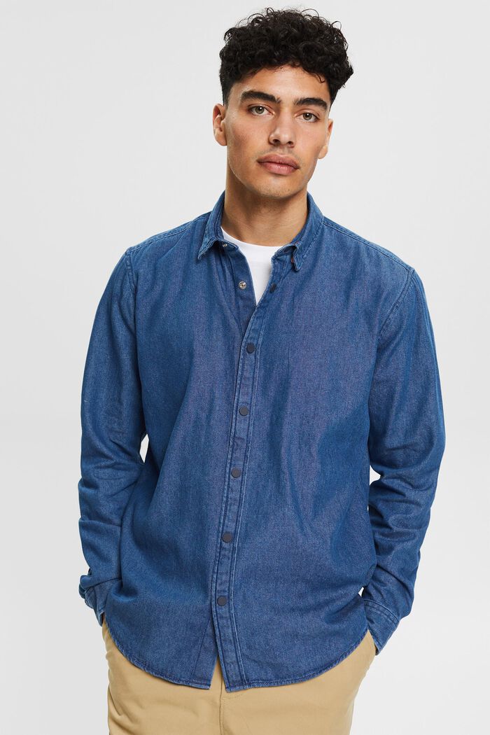 Denim shirt in 100% cotton, BLUE MEDIUM WASHED, detail image number 0