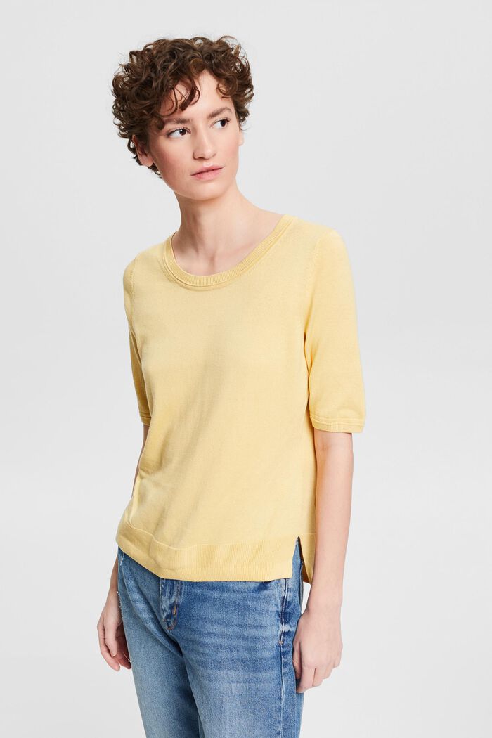 Short sleeve jumper, organic cotton blend, DUSTY YELLOW, detail image number 2