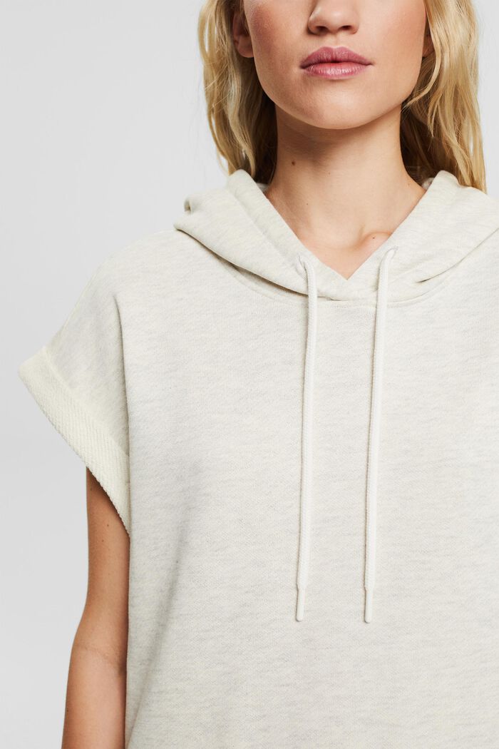 Short-sleeved hoodie in blended cotton, PASTEL GREY, detail image number 2