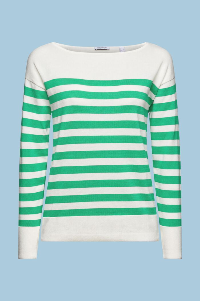 Striped Boatneck Cotton Sweatshirt, GREEN, detail image number 7