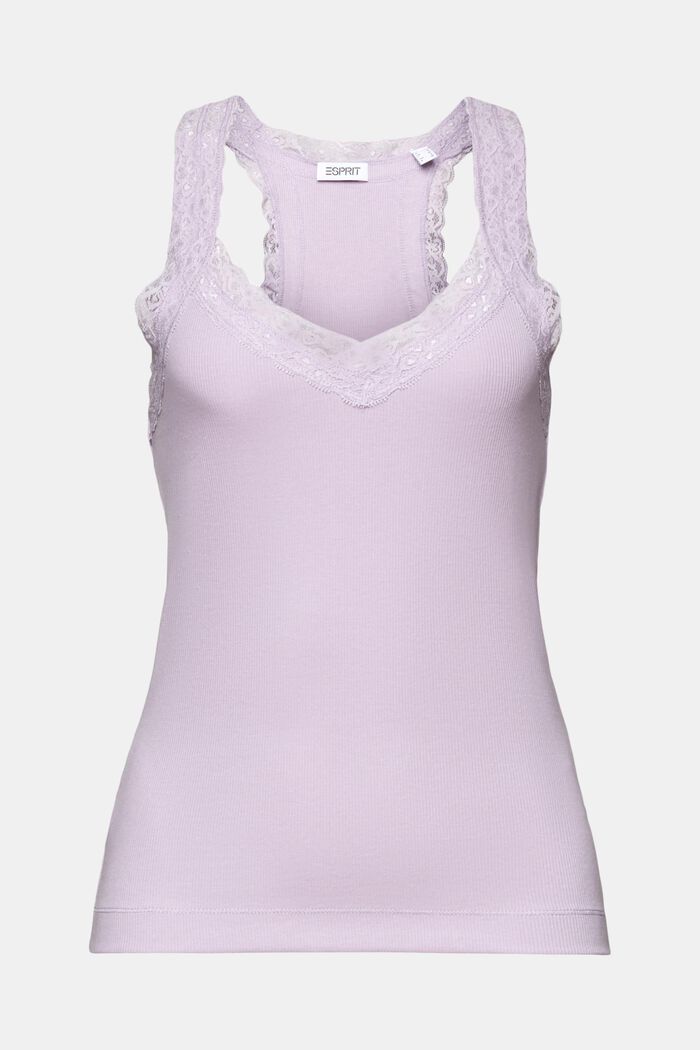 Lace Rib-Knit Jersey Top, LAVENDER, detail image number 6