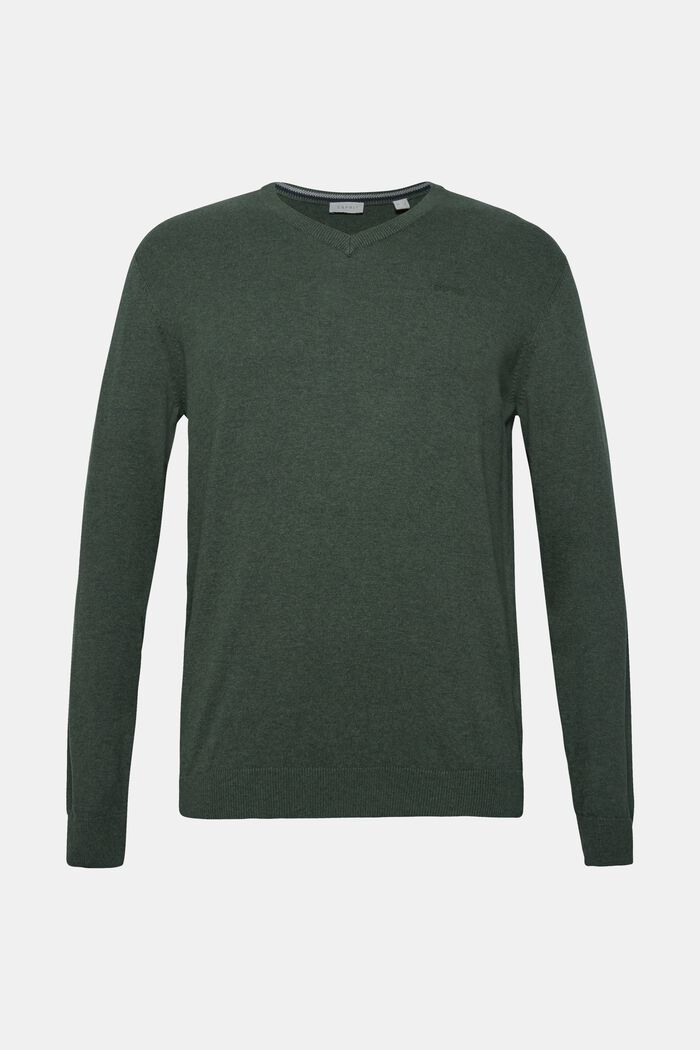 V-neck jumper, 100% cotton, DARK GREEN, detail image number 0
