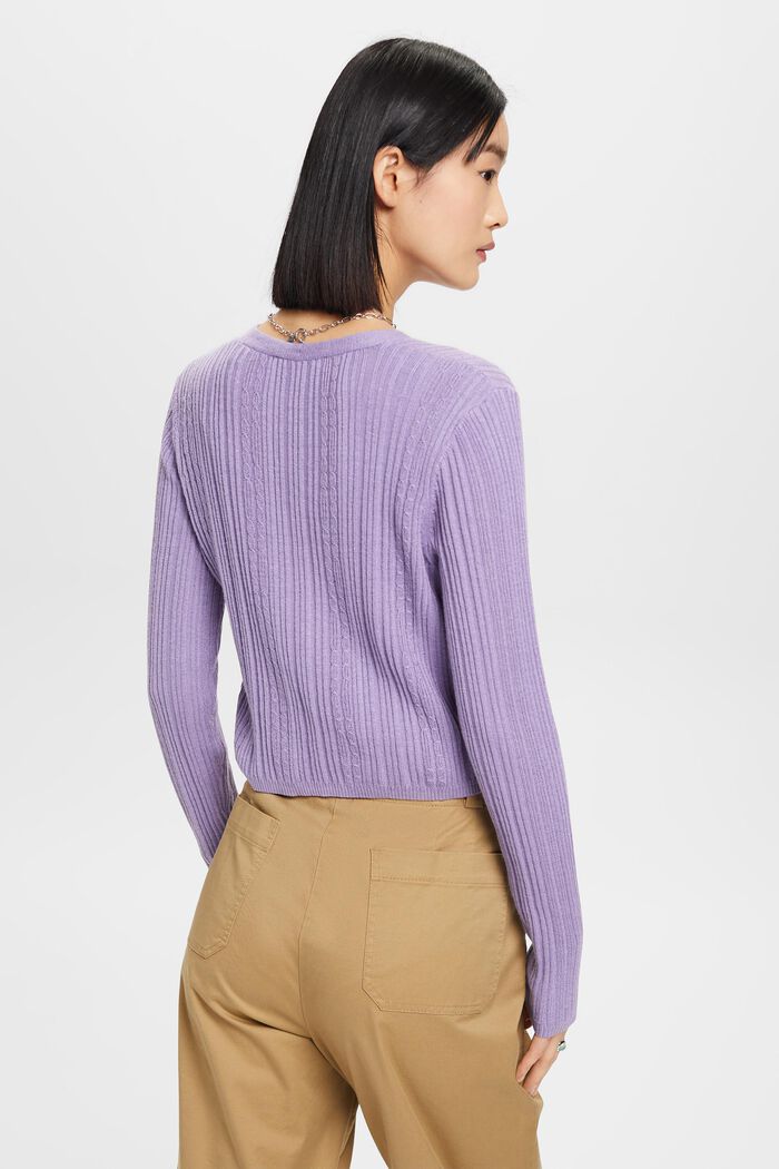 Cropped cardigan with ribbed pattern, LAVENDER, detail image number 3