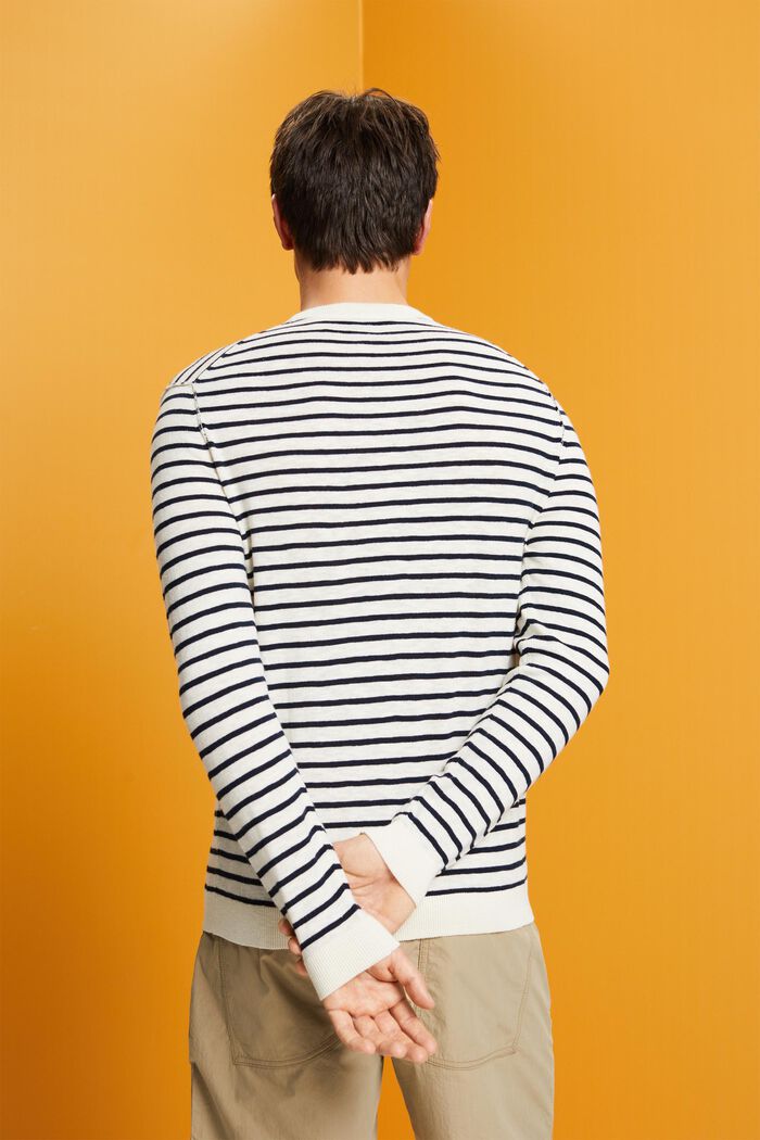 Striped crewneck jumper, cotton-linen blend, ICE, detail image number 3