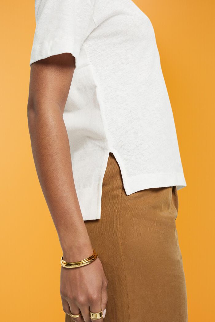 Linen blend V-neck t-shirt, OFF WHITE, detail image number 2