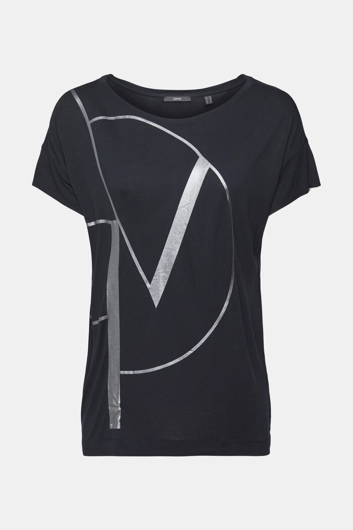 Metallic print t-shirt, LENZING™ ECOVERO™, BLACK, detail image number 2