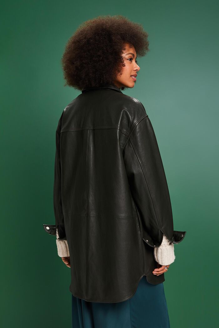 Oversized Leather Overshirt, KHAKI GREEN, detail image number 2