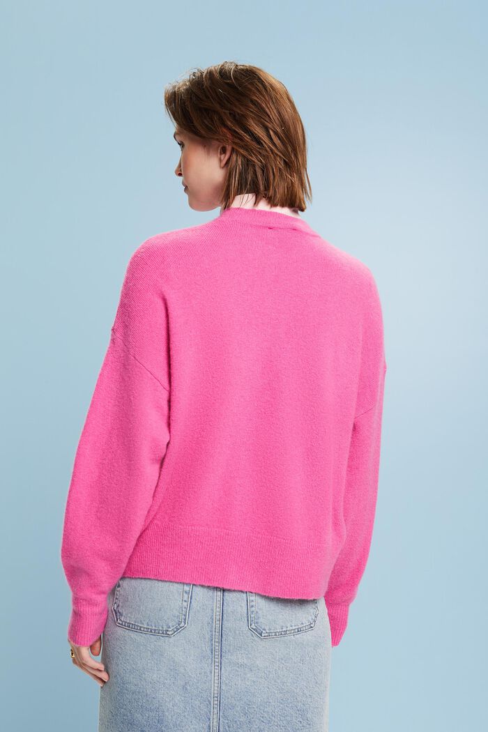 Wool Blend Crewneck Sweater, PINK FUCHSIA, detail image number 4