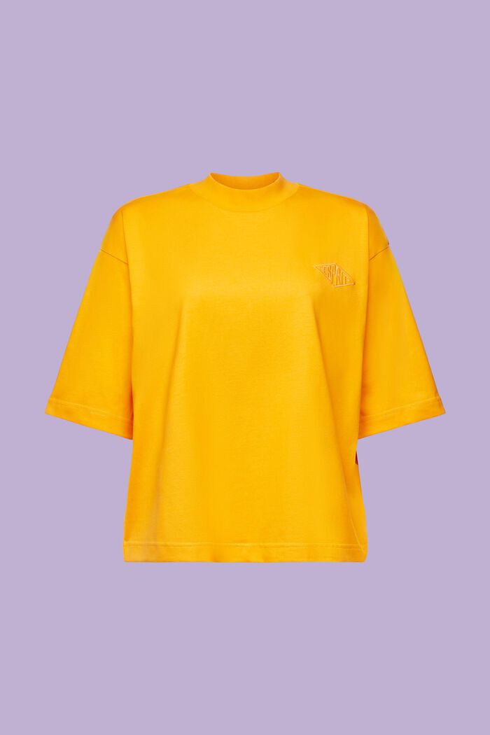 Cotton Mock Neck Logo T-Shirt, GOLDEN ORANGE, detail image number 7