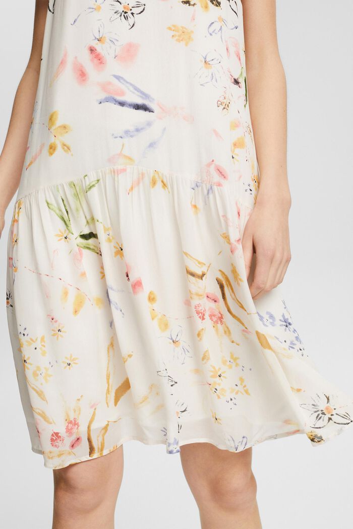 Floral pattern chiffon dress, LENZING™ ECOVERO™, OFF WHITE, detail image number 3