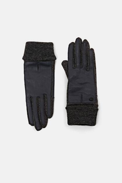 Leather Wool Blend Knit Gloves