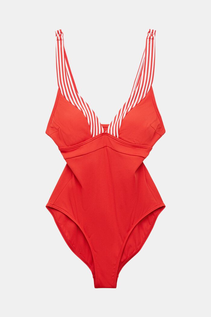 Striped One-Piece Swimsuit, DARK RED, detail image number 6