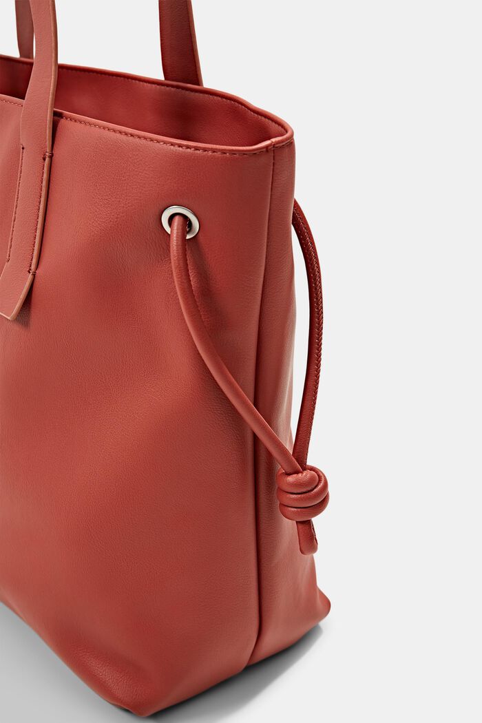 Vegan: Faux leather shopper, CORAL RED, detail image number 3