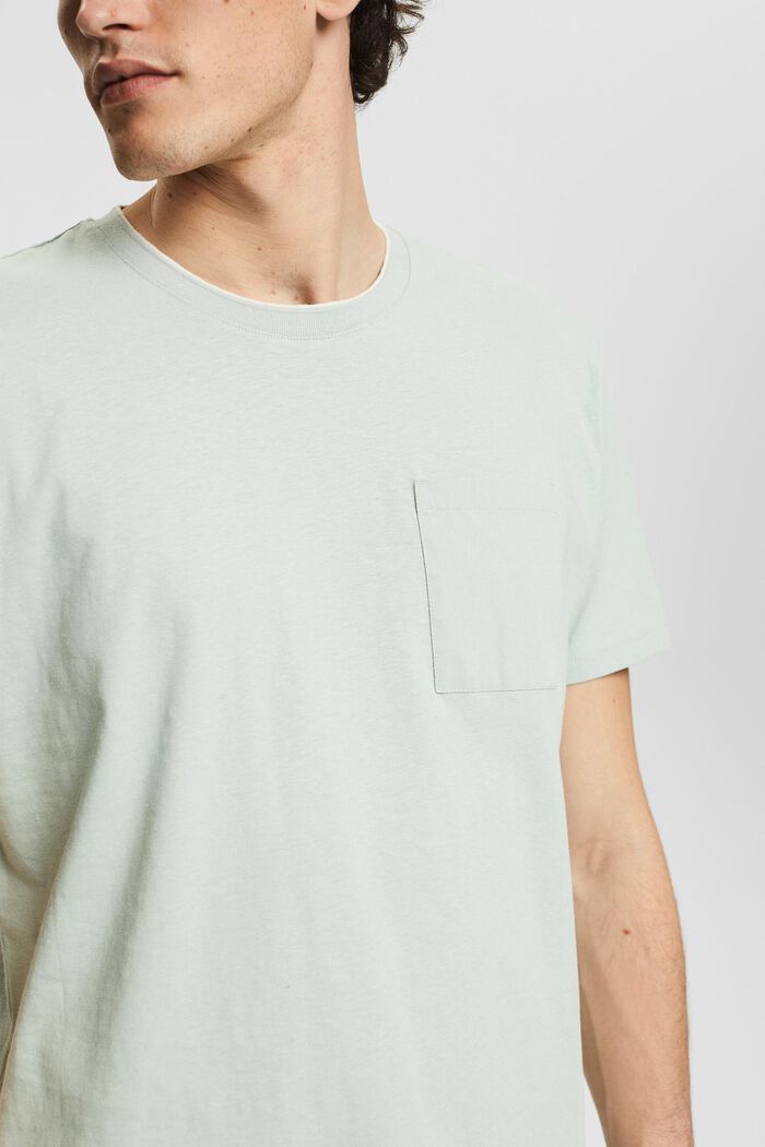 Linen blend: jersey T-shirt with a breast pocket, LIGHT KHAKI, detail image number 1