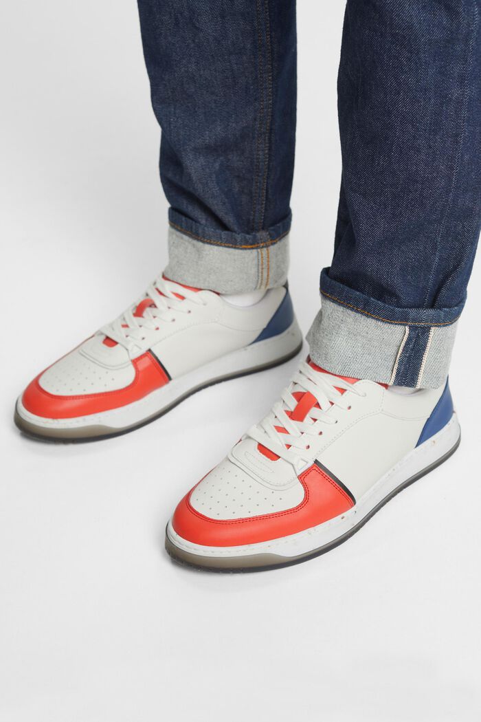 Leather Lace-Up Sneakers, CORAL RED, detail image number 1