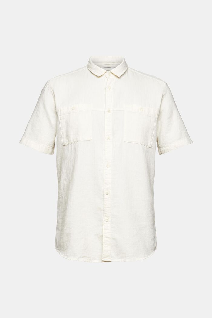Short sleeve material-mix shirt, OFF WHITE, overview