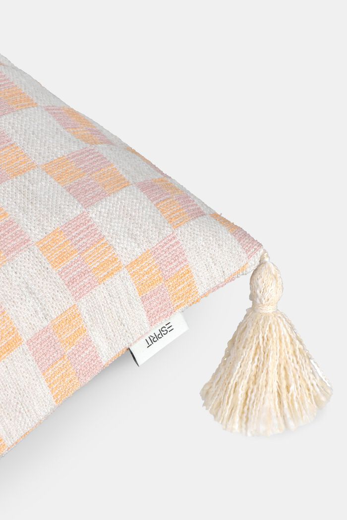 Checkered Tassel Cushion Cover, ROSE, detail image number 1
