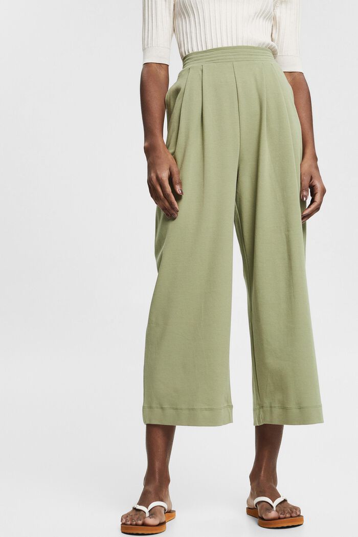 Jersey trousers with a wide leg, LIGHT KHAKI, detail image number 0