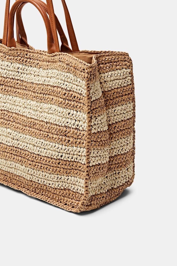 Large Straw Crochet Tote, CAMEL, detail image number 1