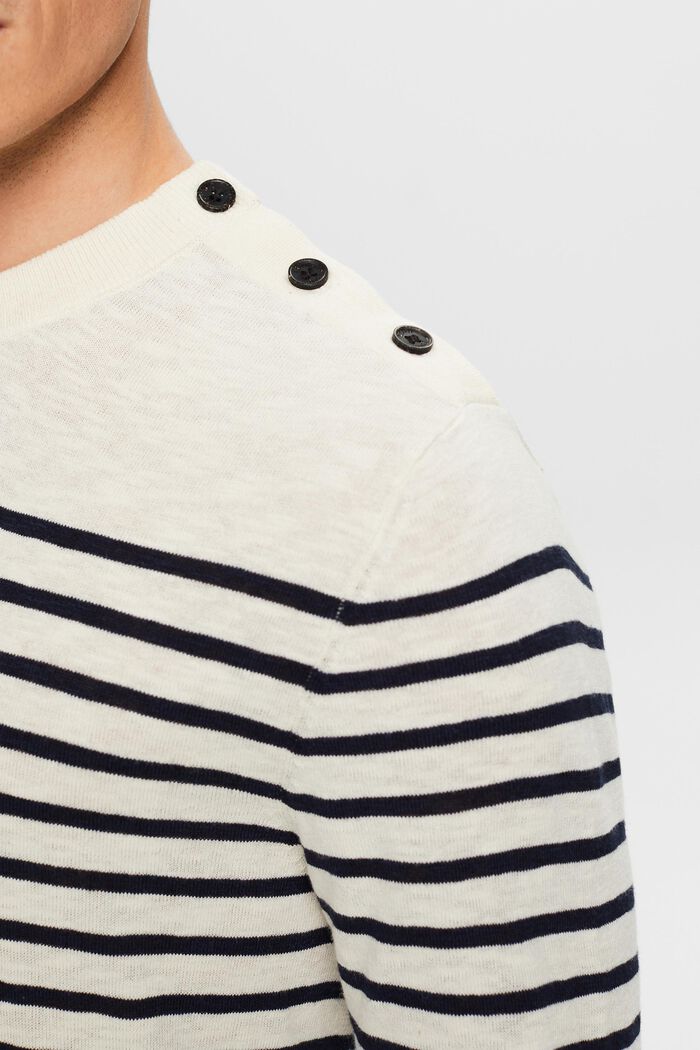 Striped Cotton-Linen Sweater, CREAM BEIGE, detail image number 3