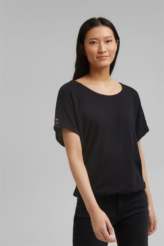Cotton/linen blend T-shirt, BLACK, detail image number 0