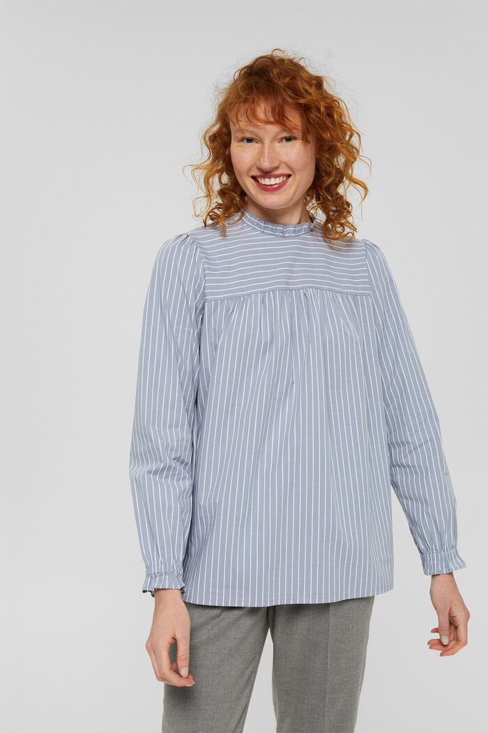 Striped blouse with frilled details, MEDIUM GREY, detail image number 0