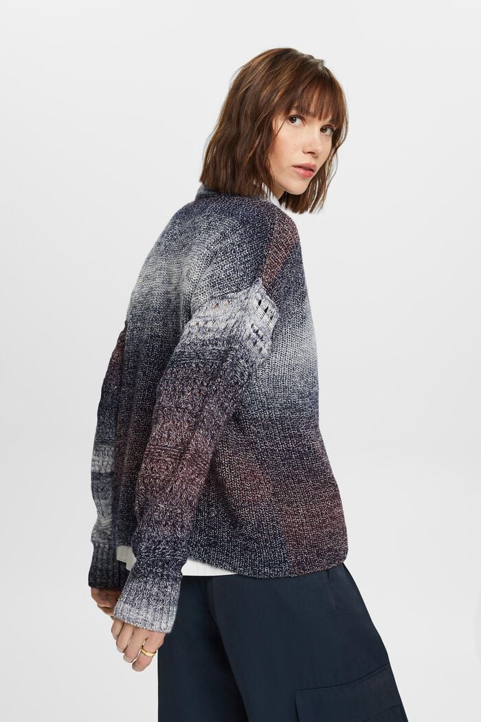Gradient Open-Knit Mockneck Sweater, AUBERGINE, detail image number 0