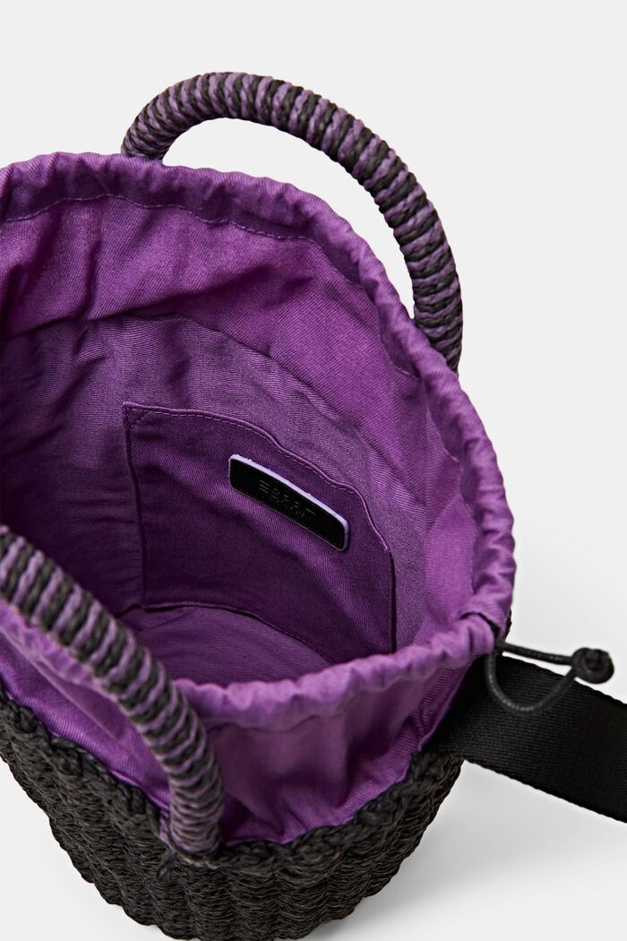 Raffia bucket bag with top handles, BLACK, detail image number 1