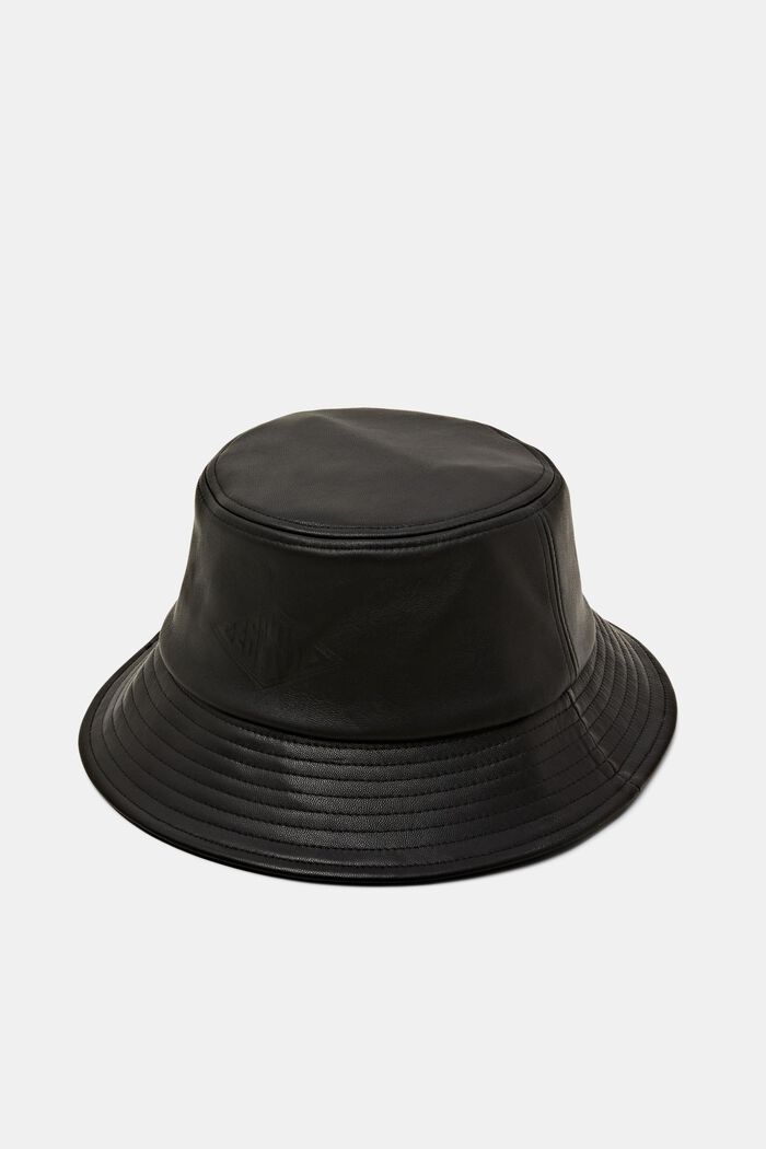 Logo Leather Bucket Hat, BLACK, detail image number 0