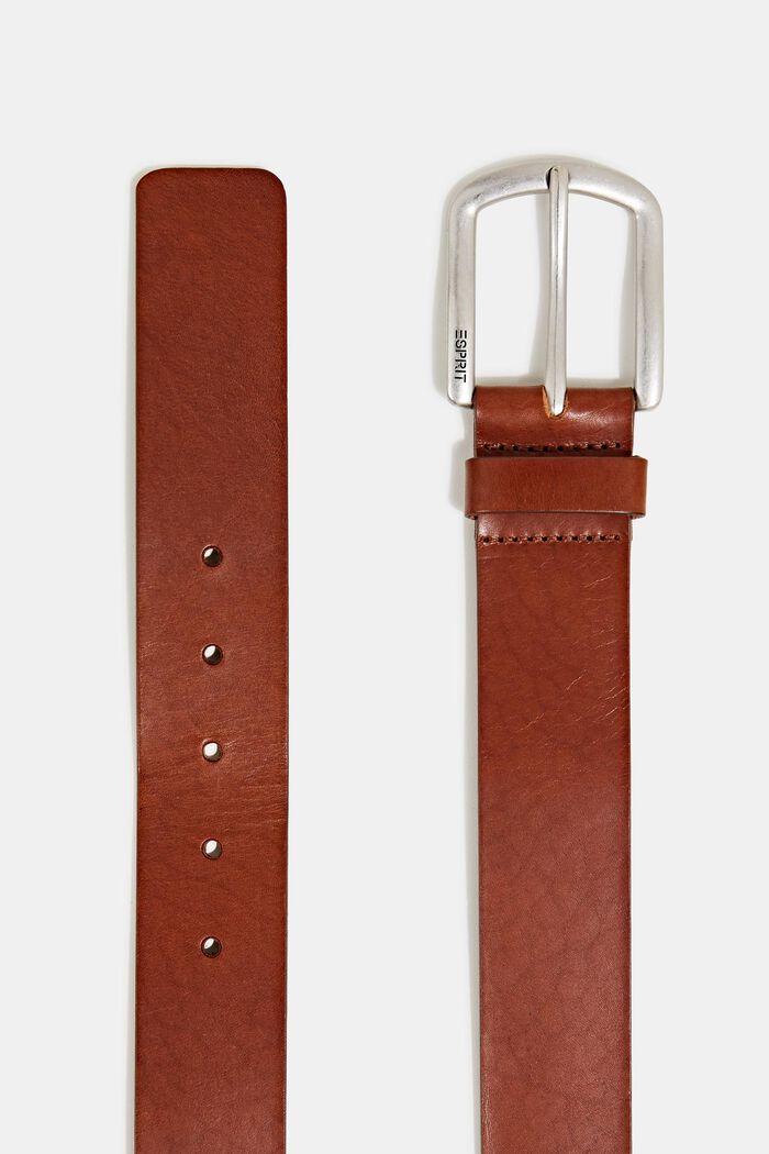 Leather belt with a matte buckle, CAMEL, detail image number 1
