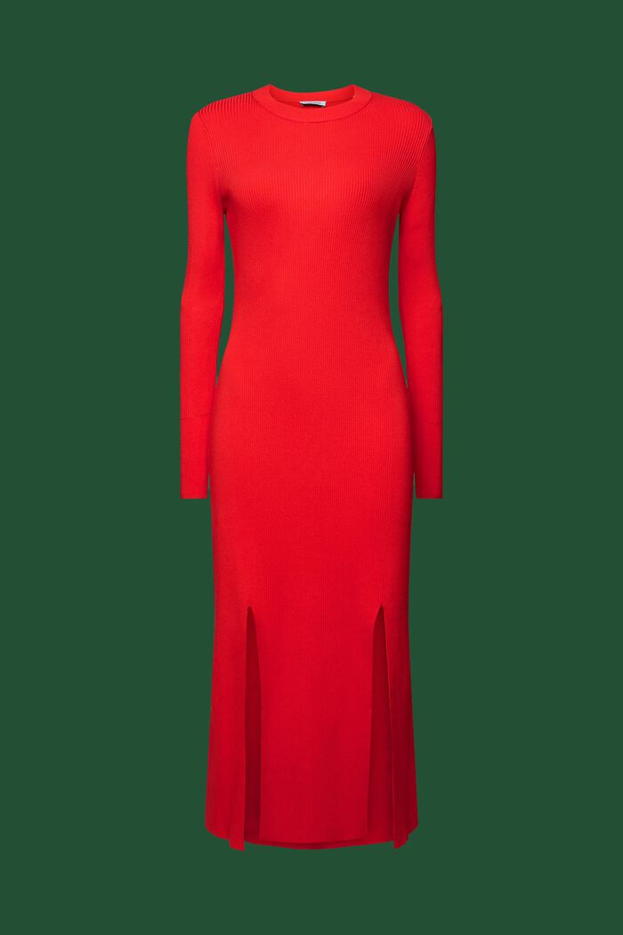 Rib-Knit Midi Dress, RED, detail image number 7