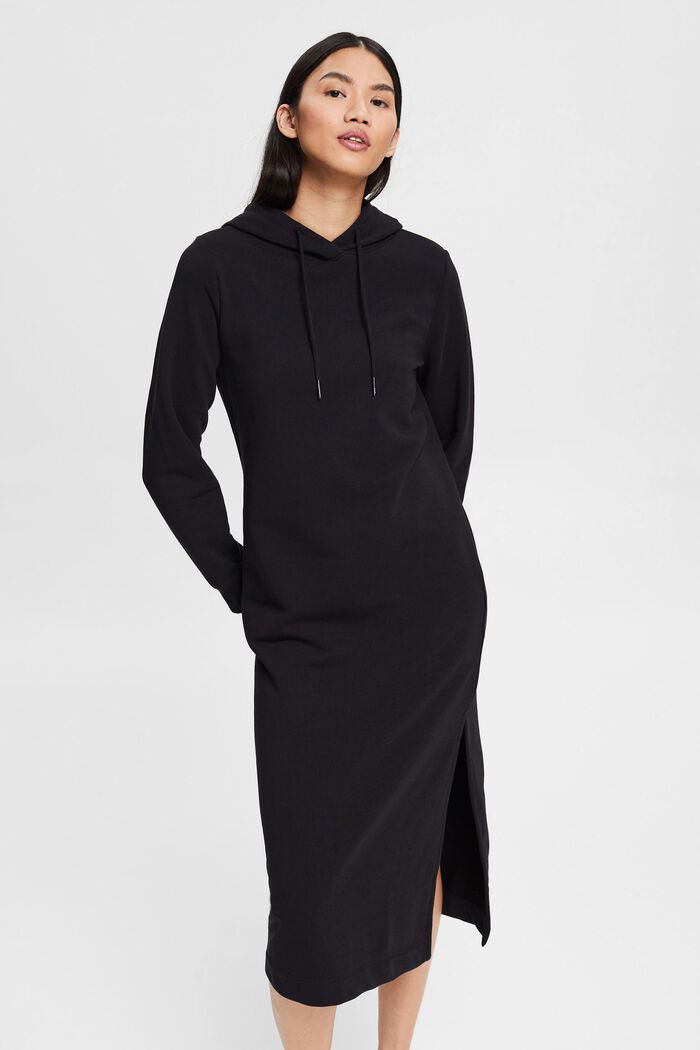 Made of recycled material: sweatshirt dress with a hood, BLACK, detail image number 0