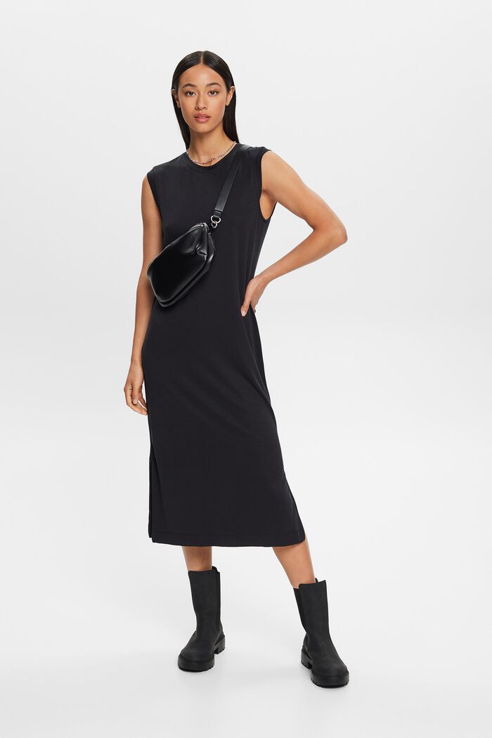 Sleeveless Midi Shirtdress, BLACK, detail image number 1