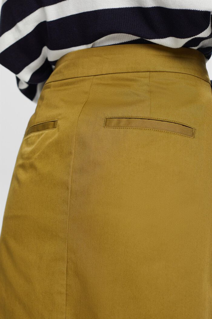 Belted knee length skirt, 100% cotton, OLIVE, detail image number 4