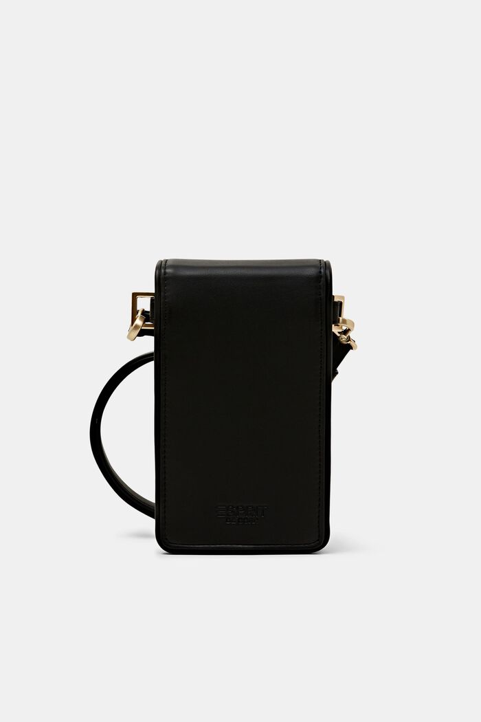 Small faux leather cross body phone bag, BLACK, detail image number 2