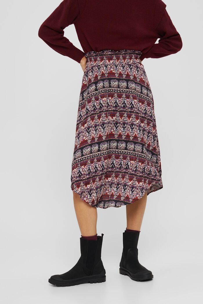 Midi skirt with a print and elasticated waistband, GARNET RED, detail image number 0