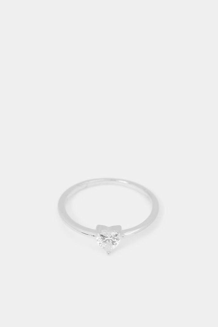 Ring with heart-shaped zirconia, sterling silver, SILVER, overview