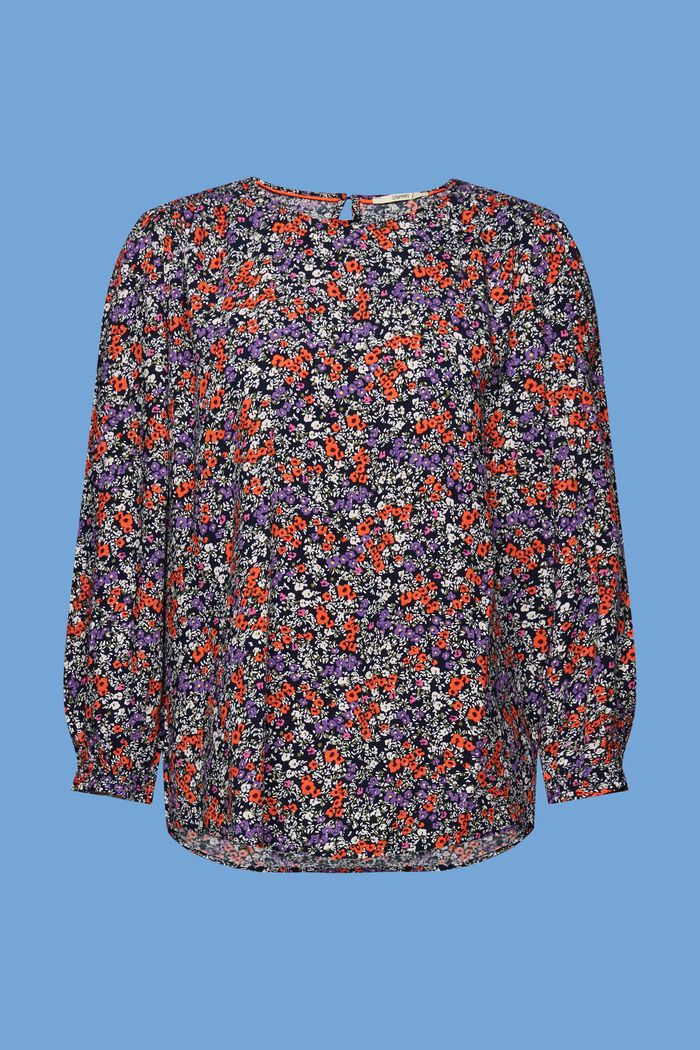Floral blouse with 3/4 sleeves, NAVY BLUE, detail image number 7